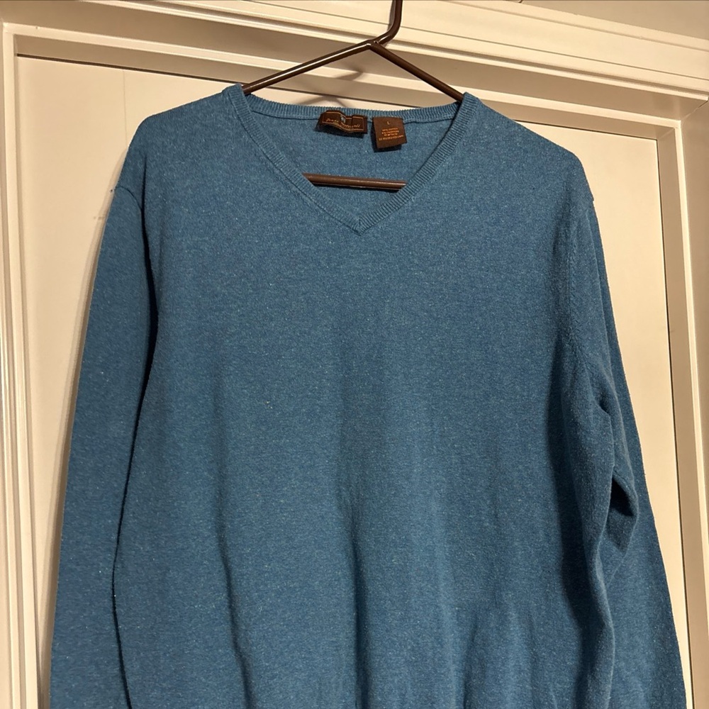 James Tattersall Sweater Mens Large Blue Cotton Cashmere Blend Pullover EUC